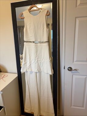 Elie Saab Cream Backless Beaded Waist Gown